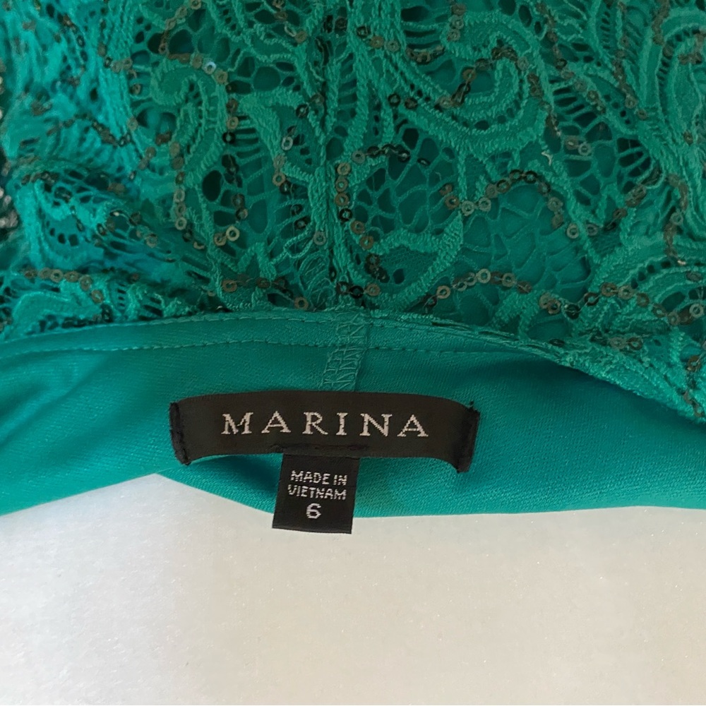 Marina Emerald Green Sequined Lace Dress - Picture 5 of 5